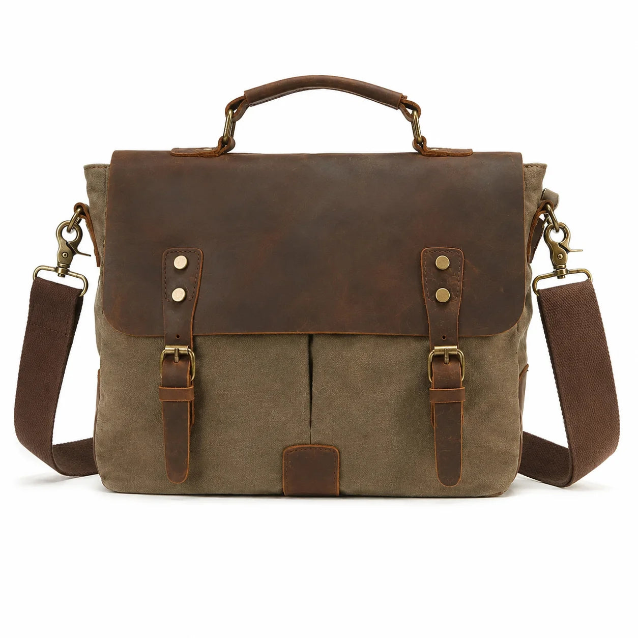 Men’s Canvas Leather Messenger Bag – Crazy Horse Business Bag - Olive