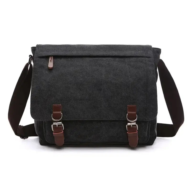 Men’s Canvas Messenger Bag – 15 Inch Laptop Work & Daily Carry Bag - Black