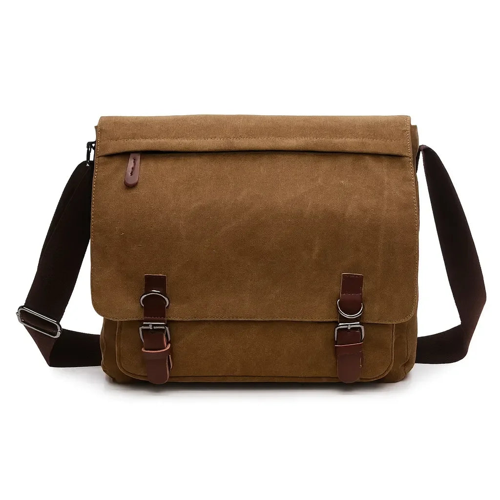 Men’s Canvas Messenger Bag – 15 Inch Laptop Work & Daily Carry Bag - Brown