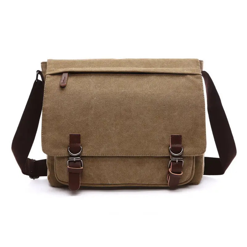 Men’s Canvas Messenger Bag – 15 Inch Laptop Work & Daily Carry Bag - Camel