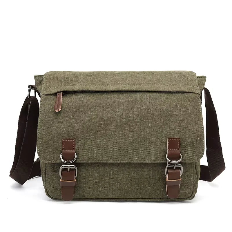 Men’s Canvas Messenger Bag – 15 Inch Laptop Work & Daily Carry Bag - Green