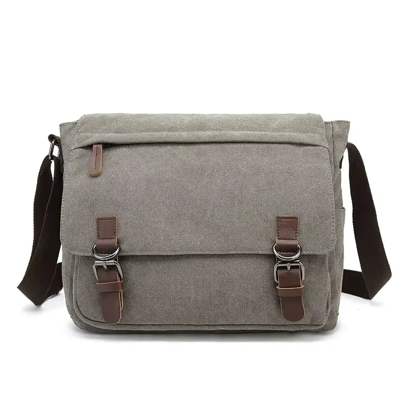 Men’s Canvas Messenger Bag – 15 Inch Laptop Work & Daily Carry Bag - Grey