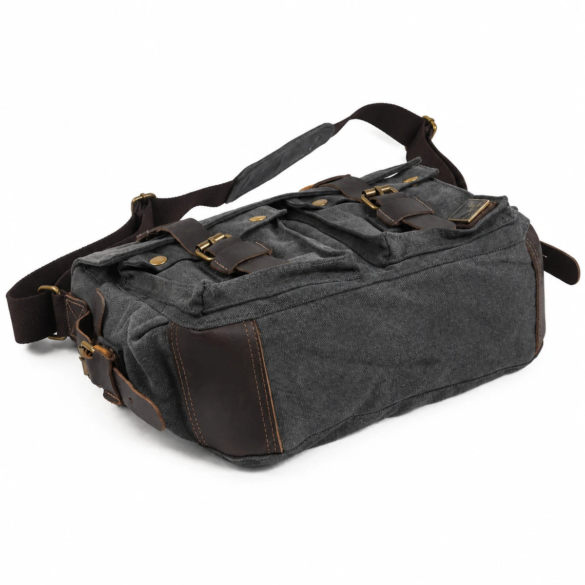 Men’s Canvas Messenger Bag - Crazy Horse Leather Trim