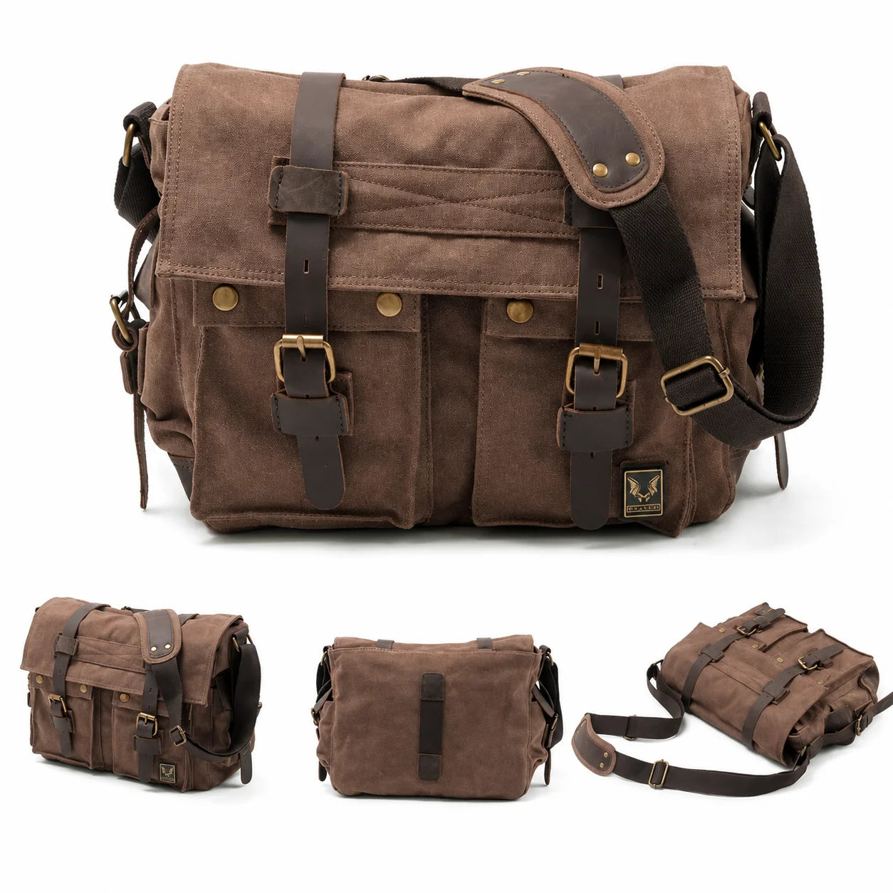 Men’s Canvas Messenger Bag - Crazy Horse Leather Trim