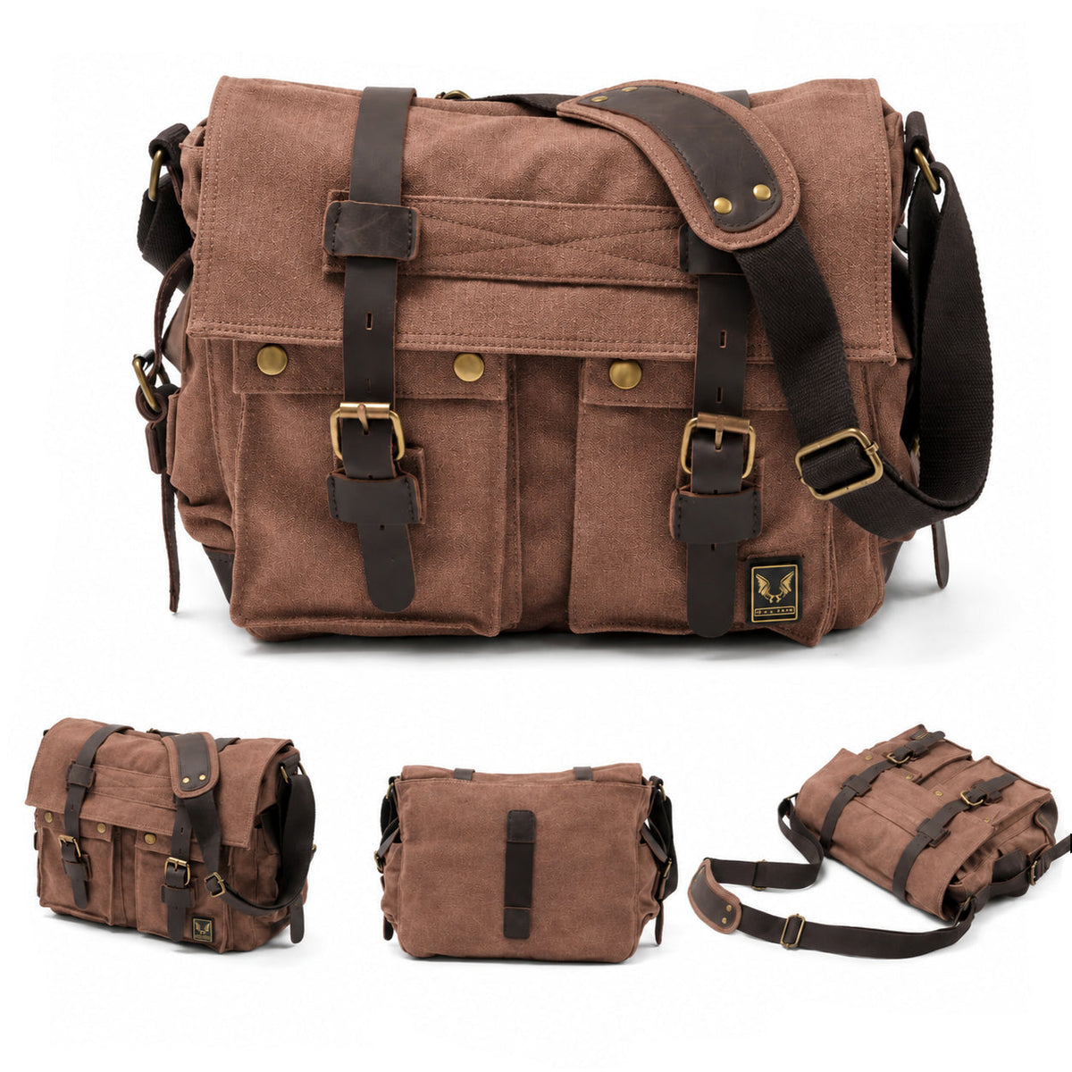 Men’s Canvas Messenger Bag - Crazy Horse Leather Trim