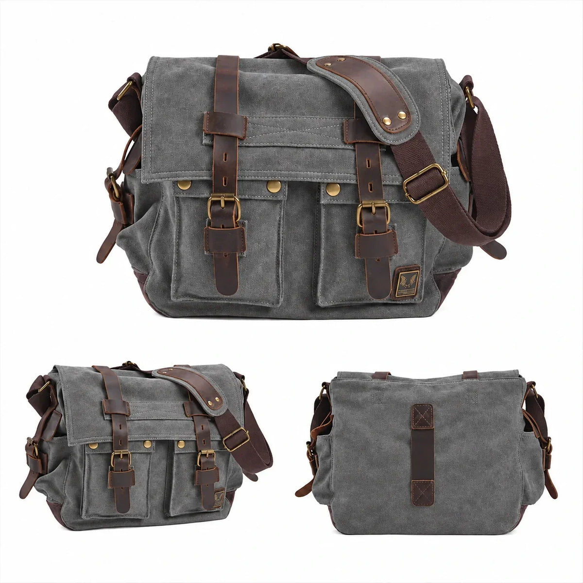 Men’s Canvas Messenger Bag - Crazy Horse Leather Trim