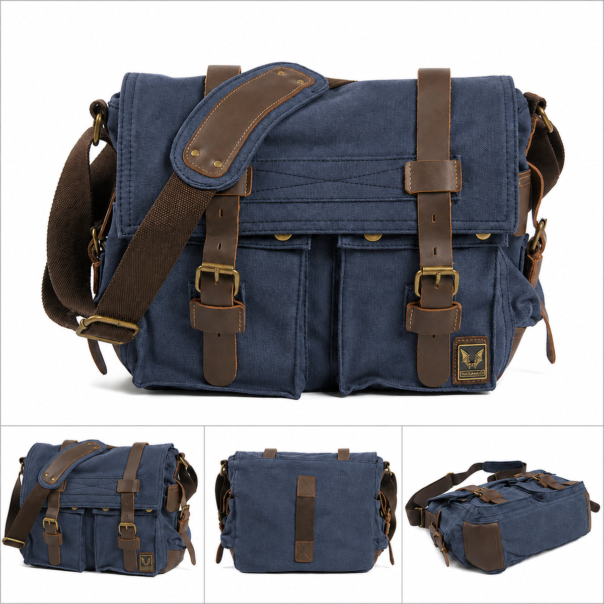 Men’s Canvas Messenger Bag - Crazy Horse Leather Trim