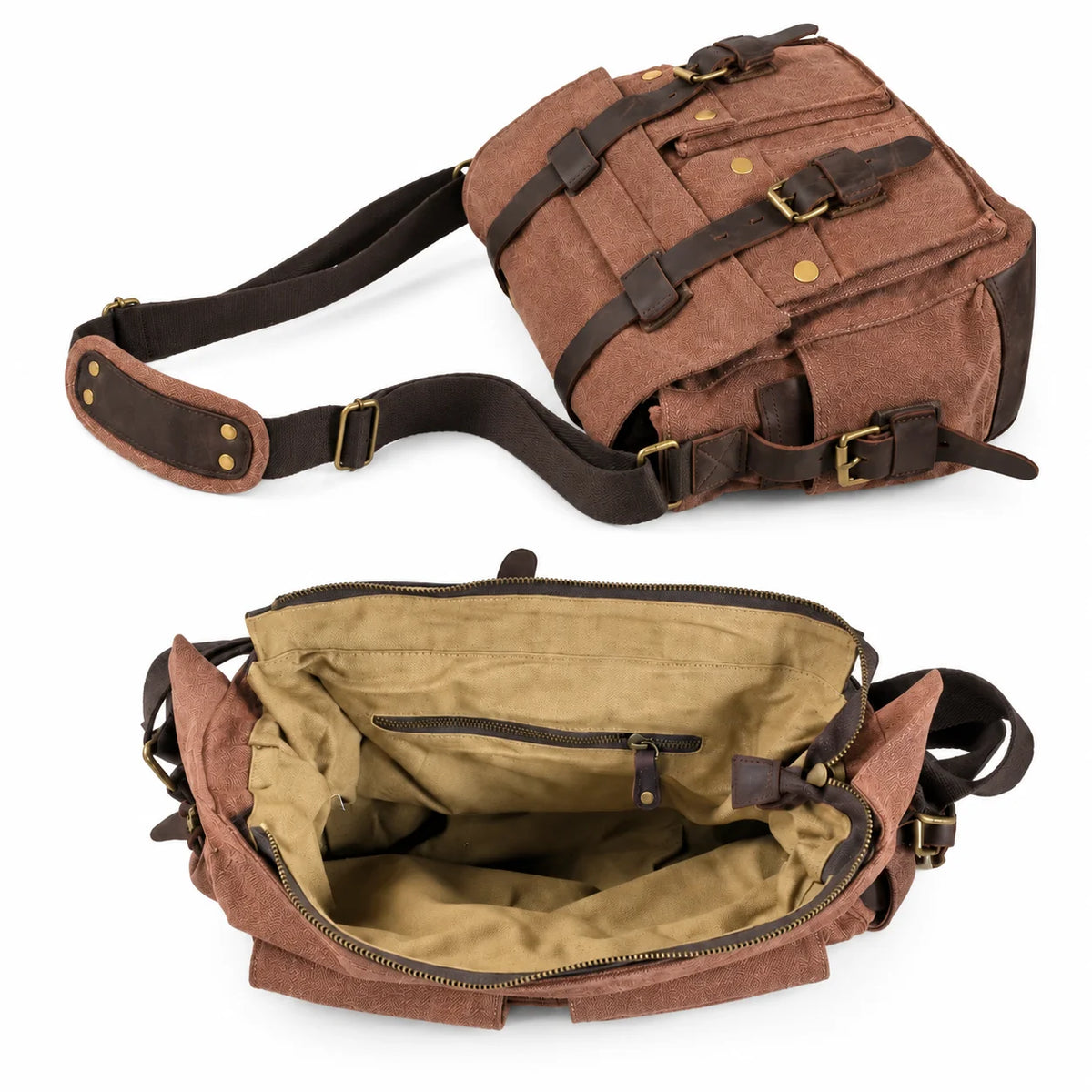Men’s Canvas Messenger Bag - Crazy Horse Leather Trim