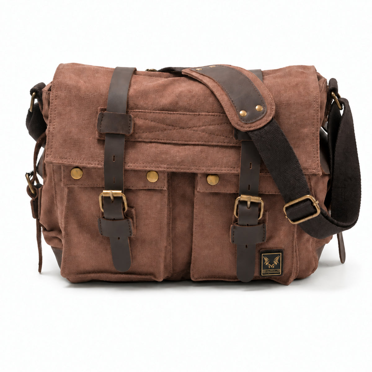 Men’s Canvas Messenger Bag - Crazy Horse Leather Trim - Brown