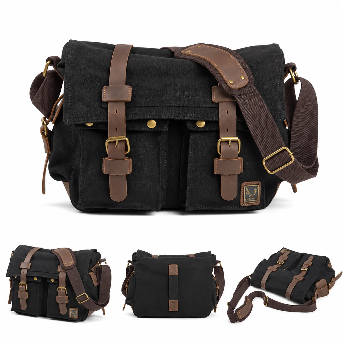 Men’s Canvas Messenger Bag - Crazy Horse Leather Trim