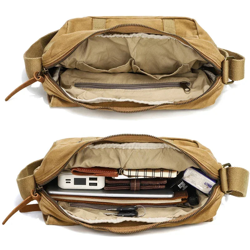 Men’s Canvas Messenger Bag - Double Buckle Flap Design