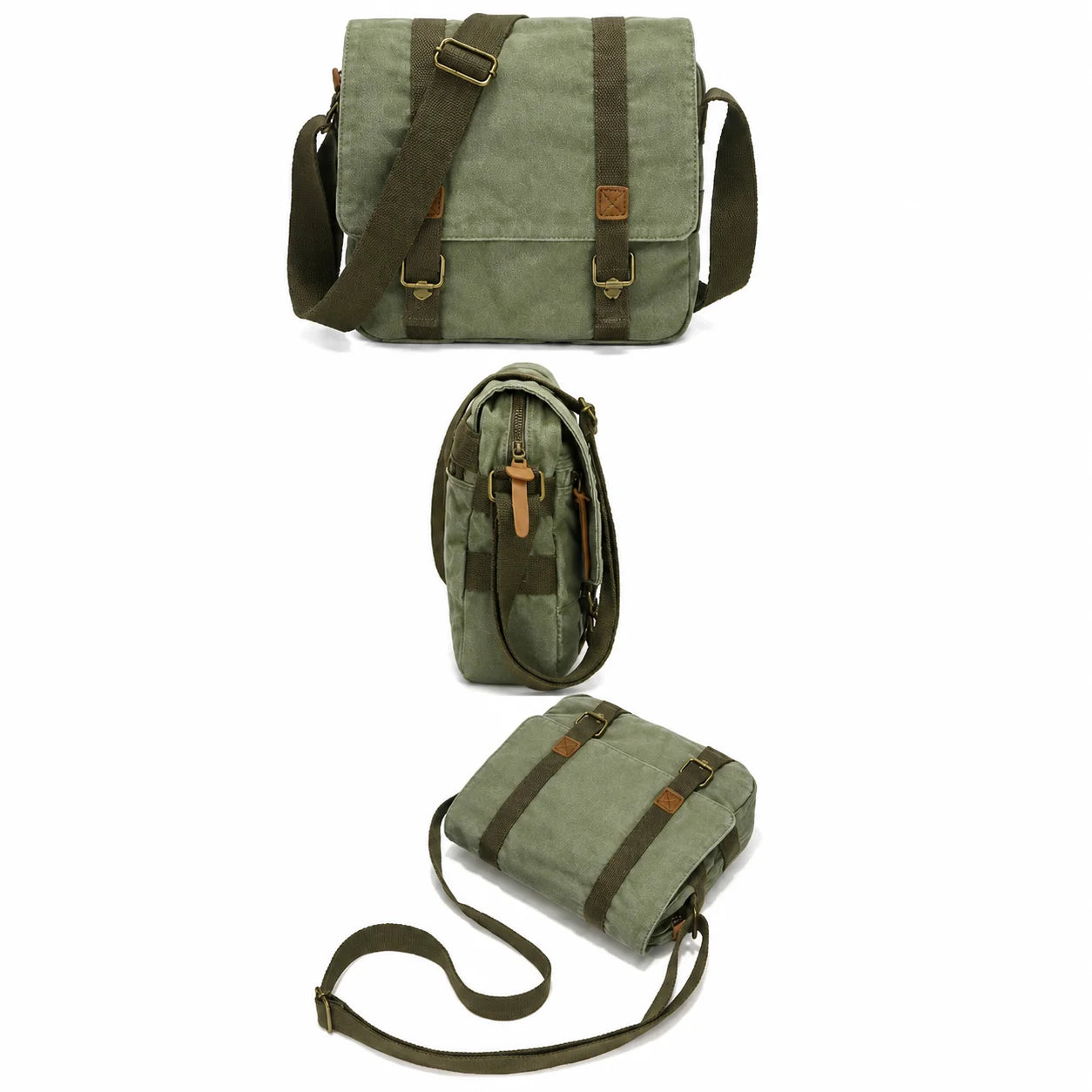 Men’s Canvas Messenger Bag - Double Buckle Flap Design