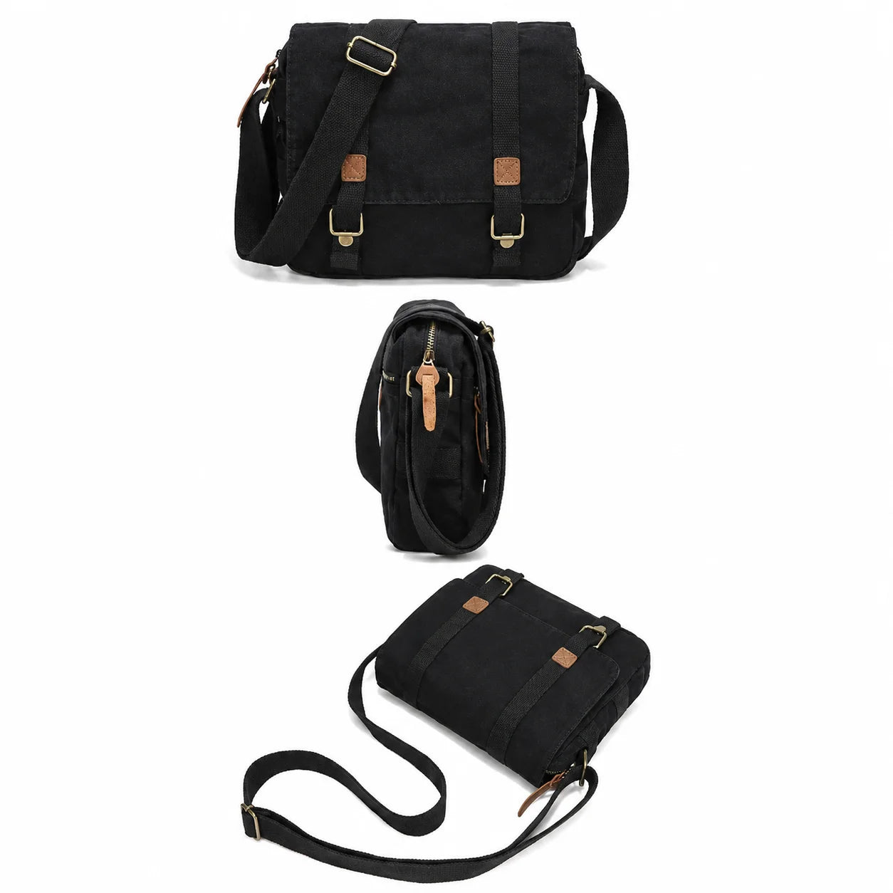 Men’s Canvas Messenger Bag - Double Buckle Flap Design