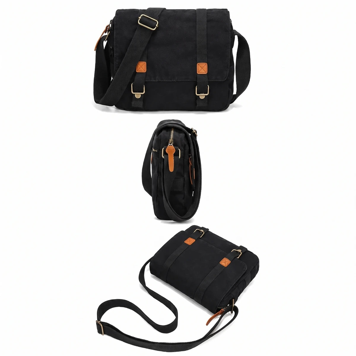 Men’s Canvas Messenger Bag - Double Buckle Flap Design