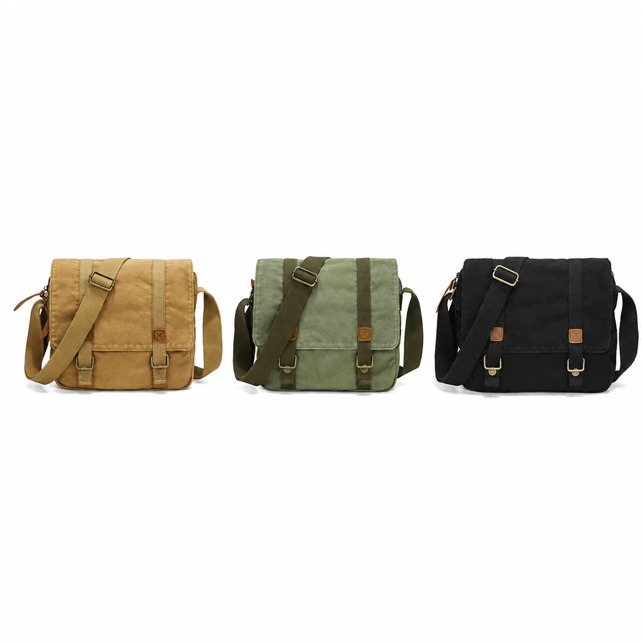Men’s Canvas Messenger Bag - Double Buckle Flap Design
