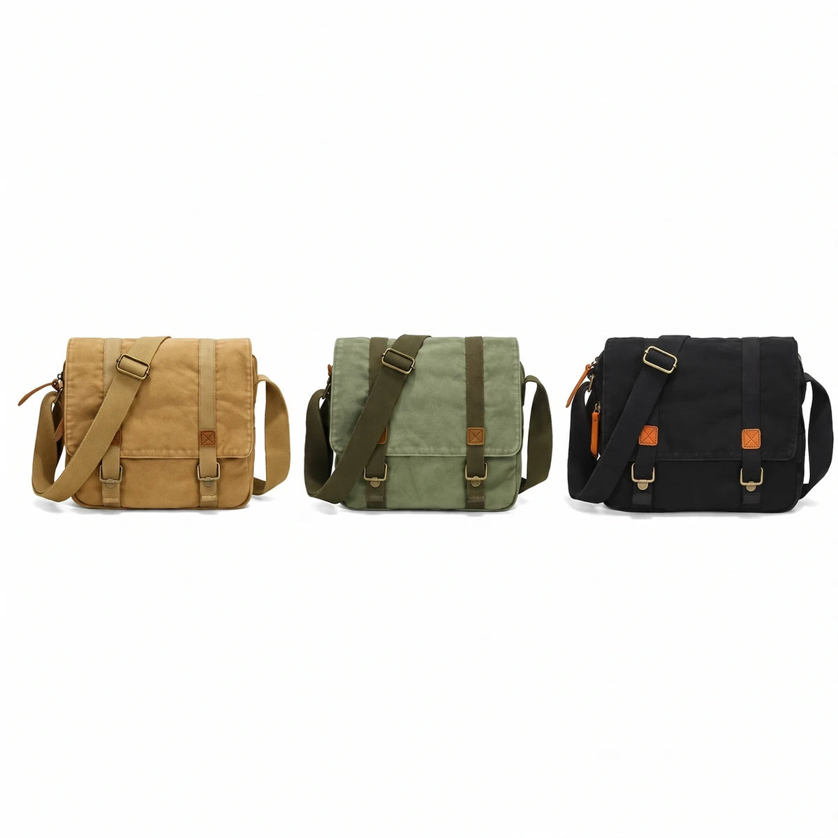 Men’s Canvas Messenger Bag - Double Buckle Flap Design