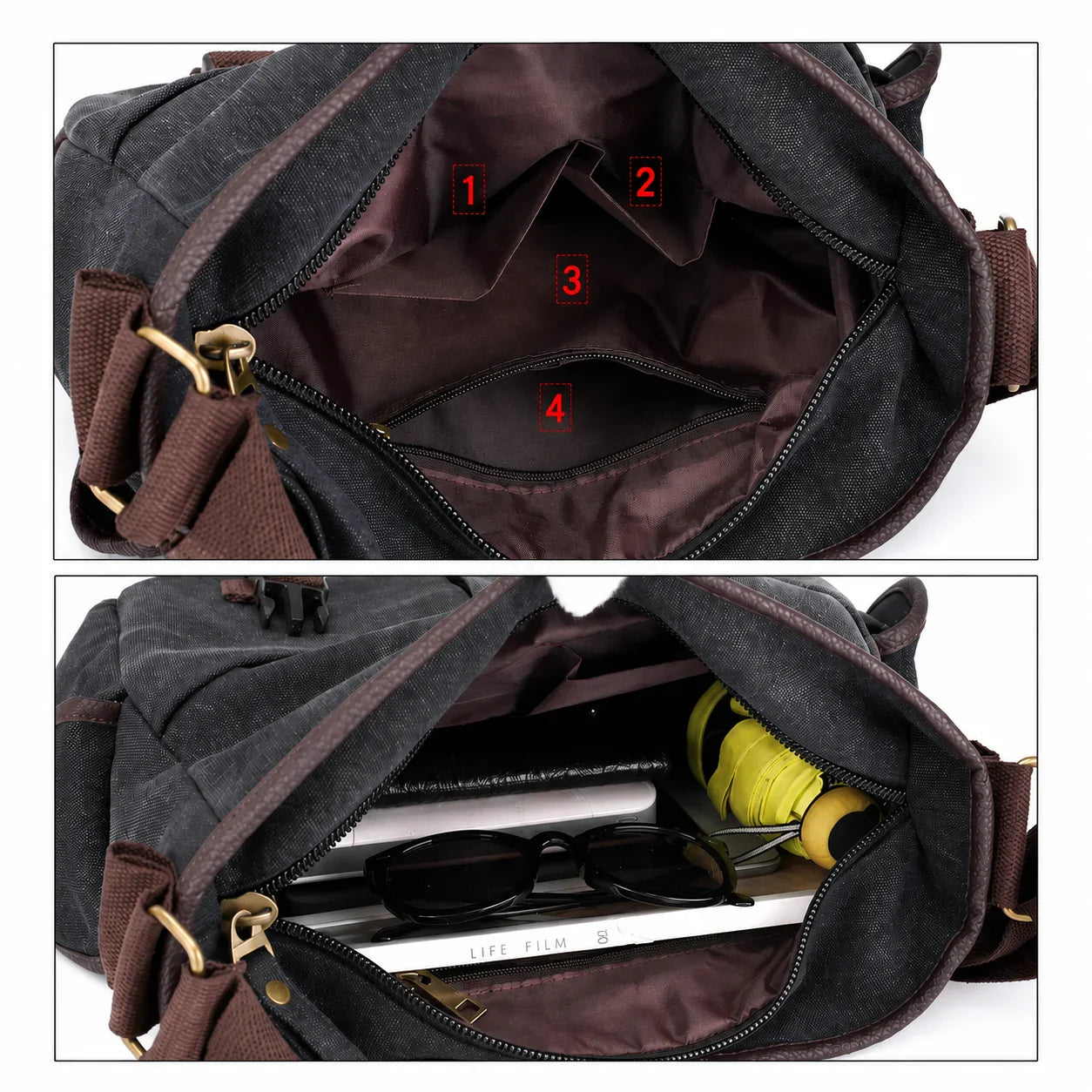 Men’s Canvas Messenger Bag - Dual Buckle Flap Crossbody Bag
