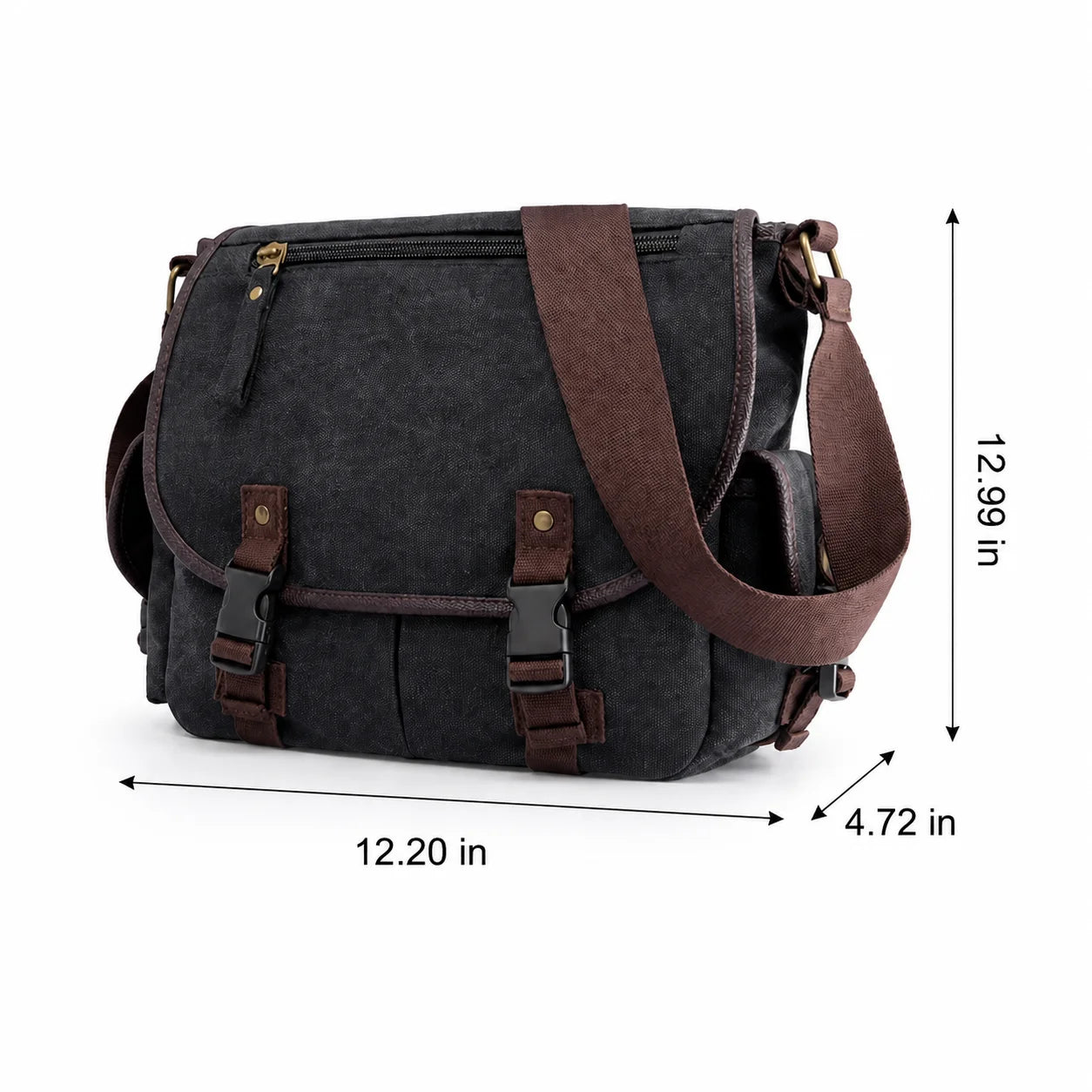Men’s Canvas Messenger Bag - Dual Buckle Flap Crossbody Bag