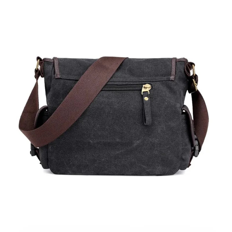 Men’s Canvas Messenger Bag - Dual Buckle Flap Crossbody Bag