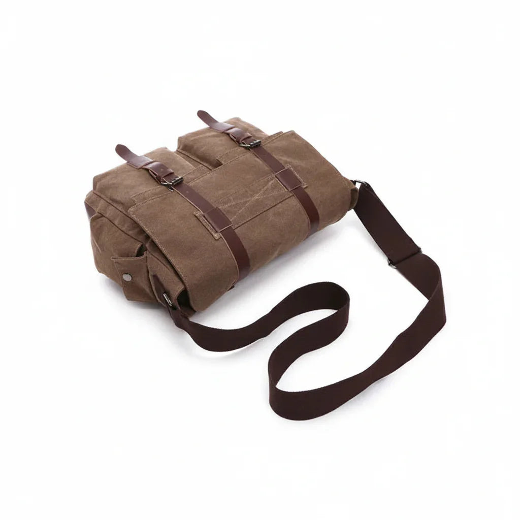 Men’s Canvas Messenger Bag - Dual Buckle Flap Work Bag