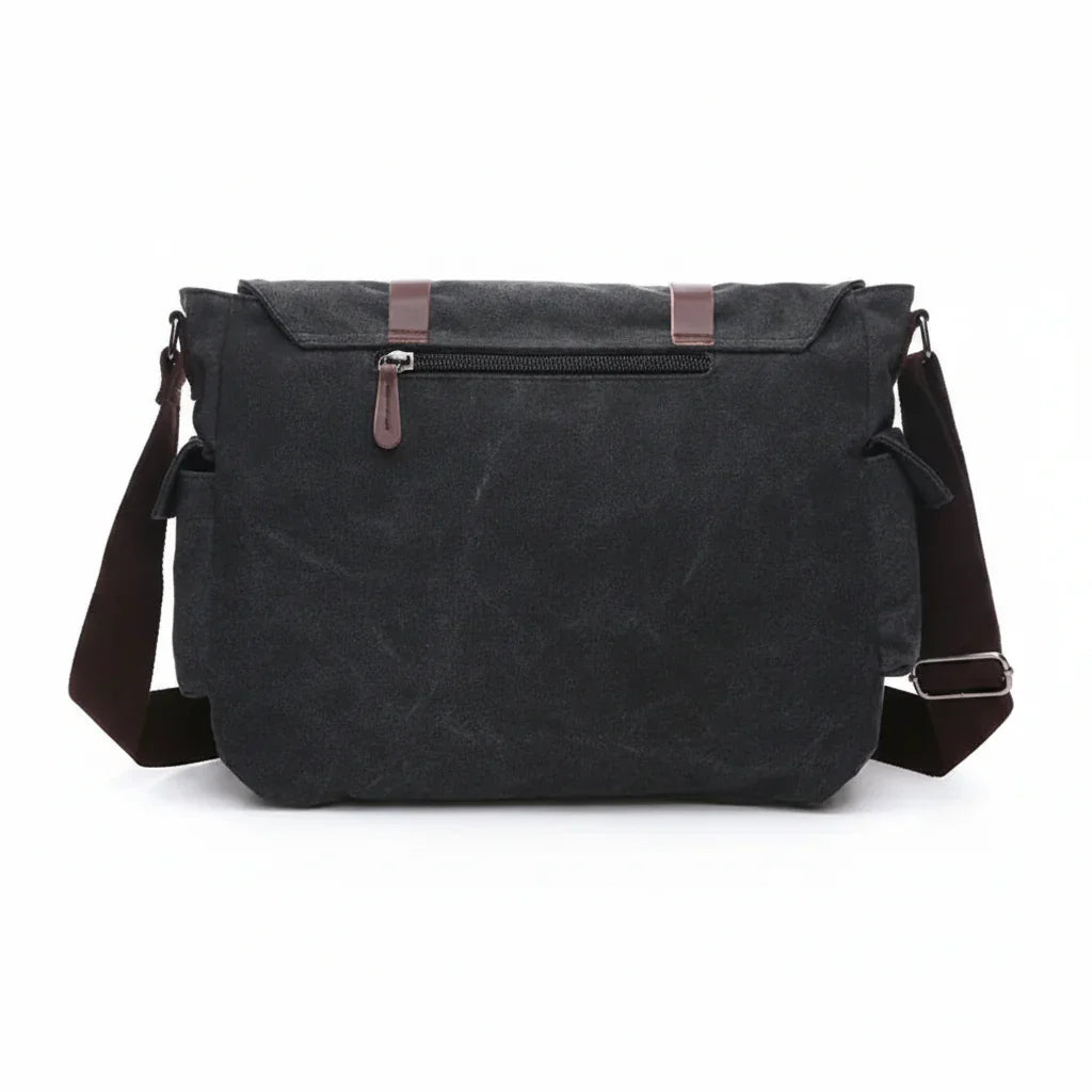 Men’s Canvas Messenger Bag - Dual Buckle Flap Work Bag