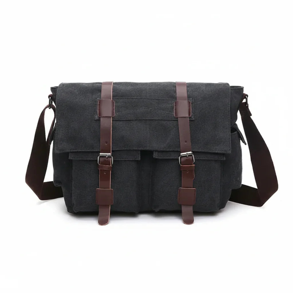 Men’s Canvas Messenger Bag - Dual Buckle Flap Work Bag