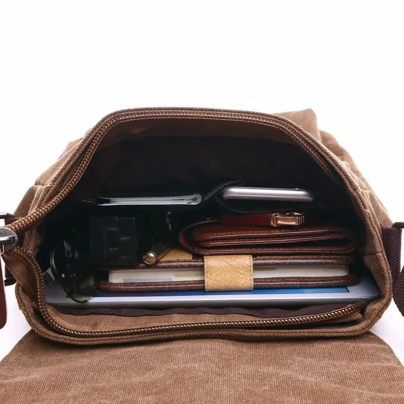 Men’s Canvas Messenger Bag - Dual Buckle Flap Work Bag