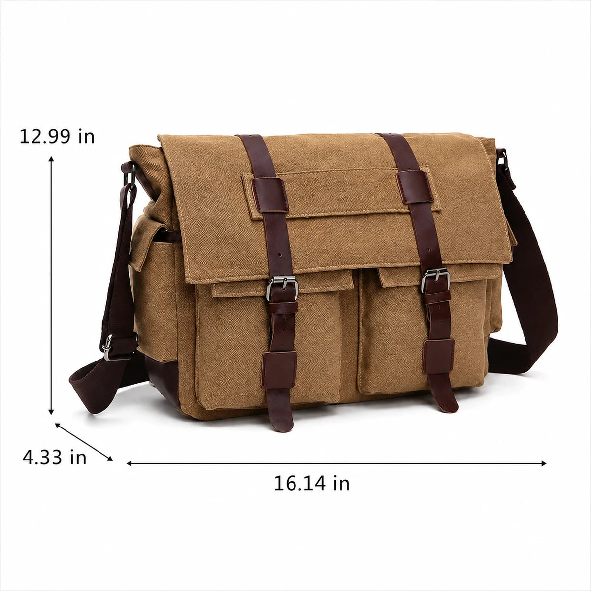 Men’s Canvas Messenger Bag - Dual Buckle Flap Work Bag