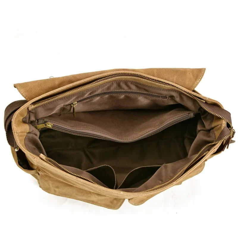 Men’s Canvas Messenger Bag - Dual Buckle Leather Trim