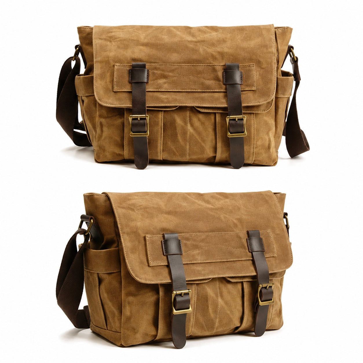 Men’s Canvas Messenger Bag - Dual Buckle Leather Trim