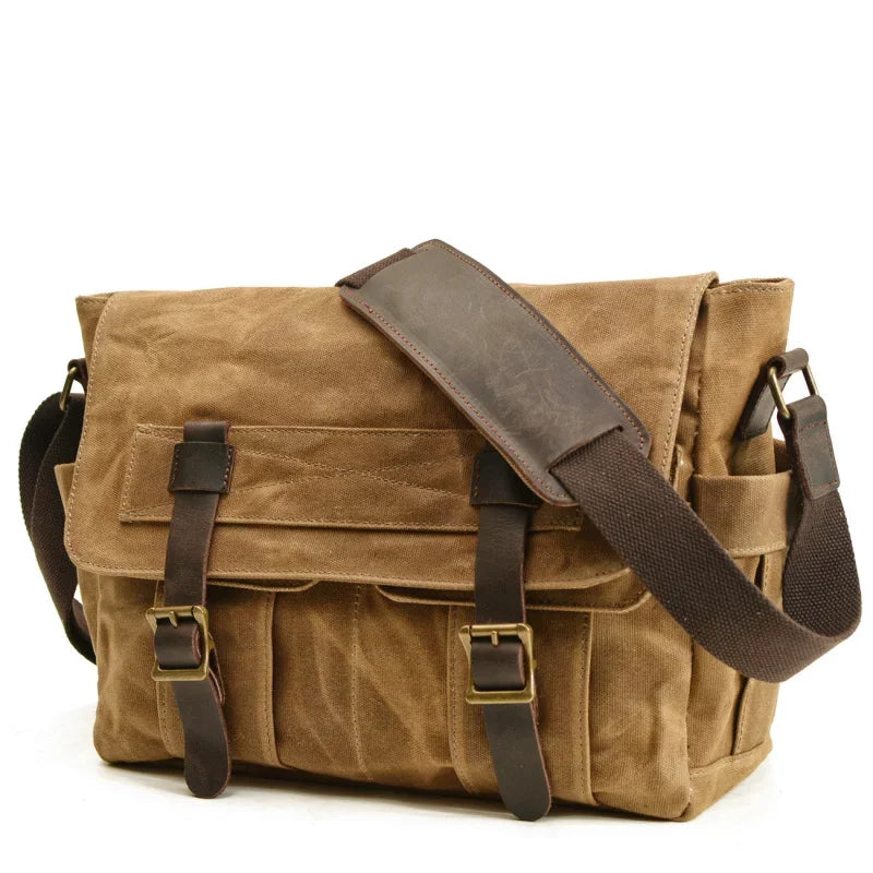 Men’s Canvas Messenger Bag - Dual Buckle Leather Trim