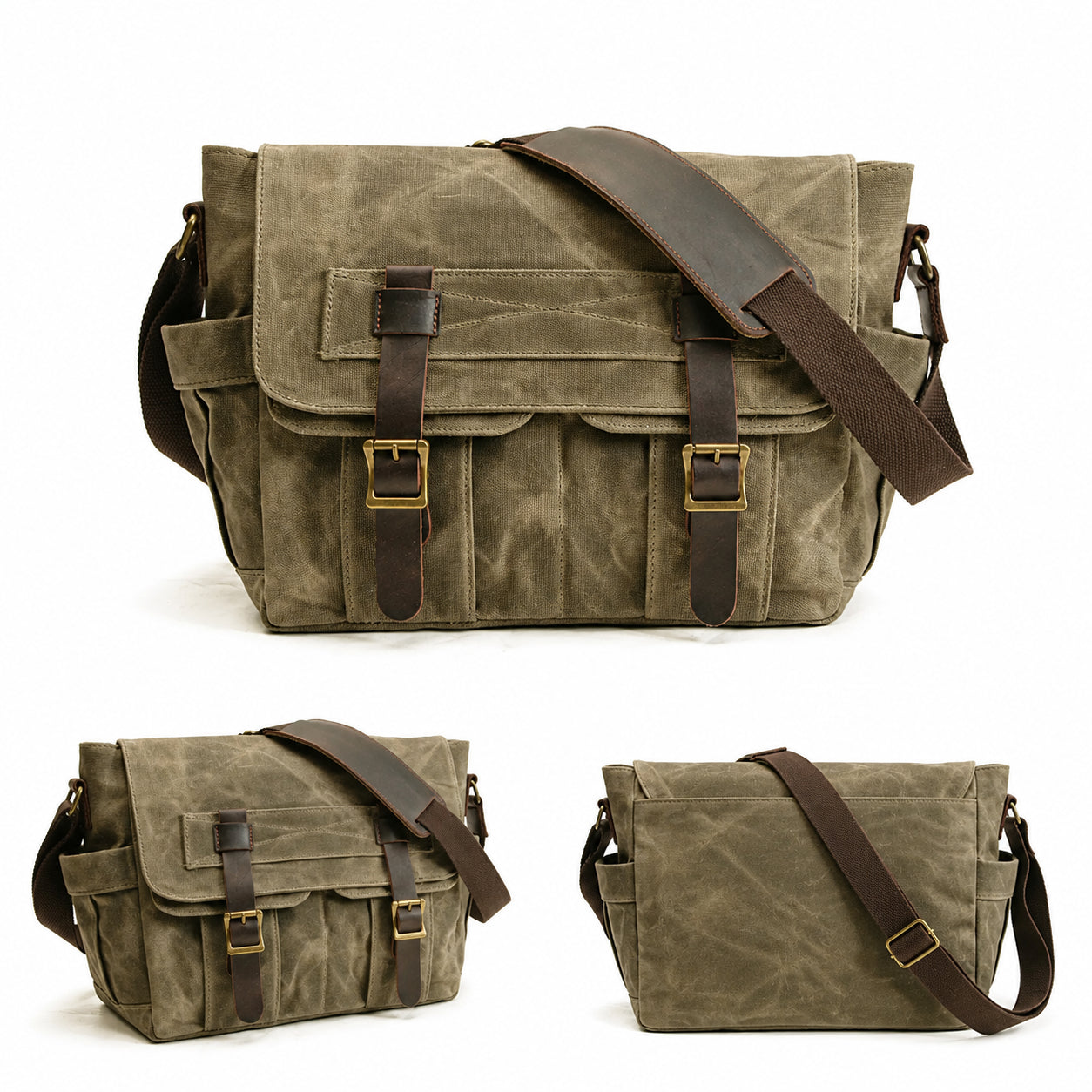 Men’s Canvas Messenger Bag - Dual Buckle Leather Trim