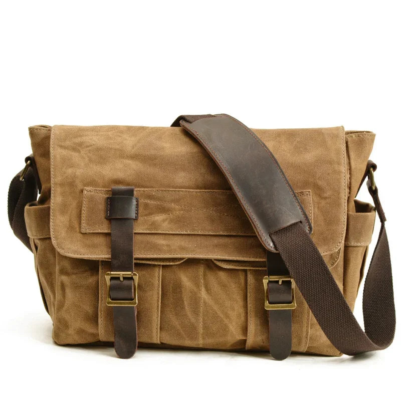 Men’s Canvas Messenger Bag - Dual Buckle Leather Trim