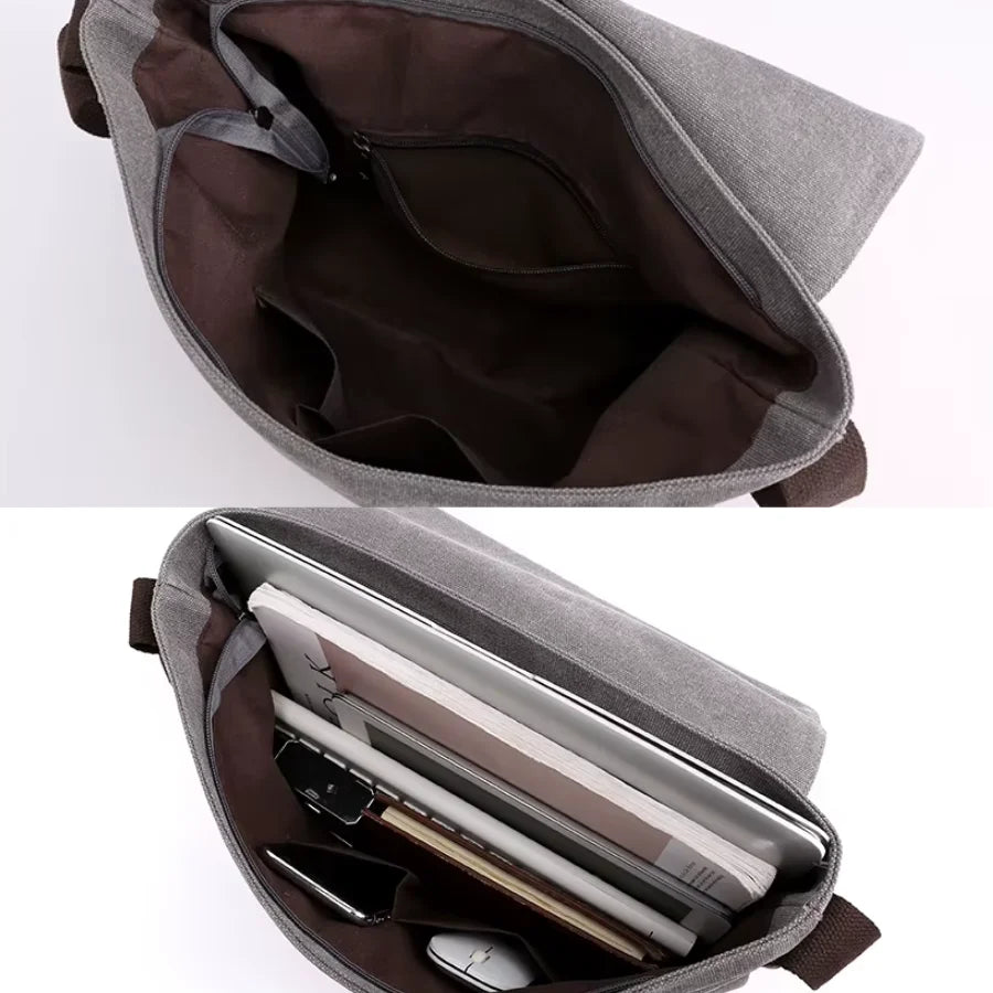 Men’s Canvas Messenger Bag – Flap Closure Everyday Carry