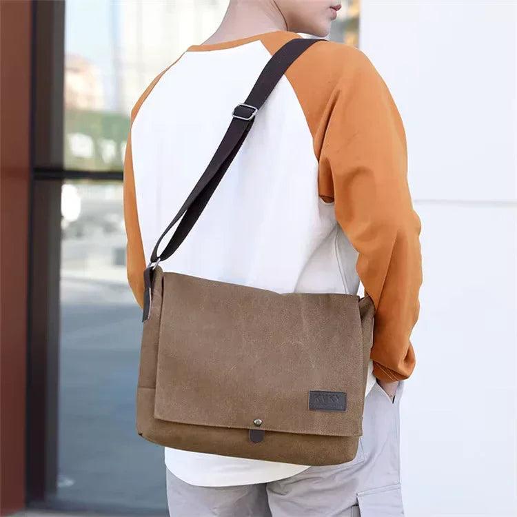 Men’s Canvas Messenger Bag – Flap Closure Everyday Carry