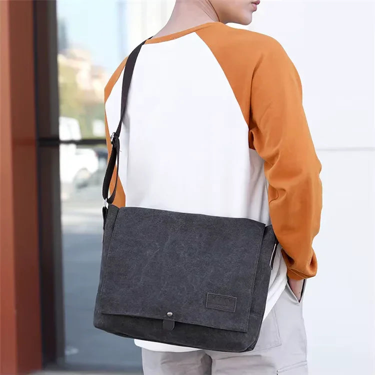 Men’s Canvas Messenger Bag – Flap Closure Everyday Carry