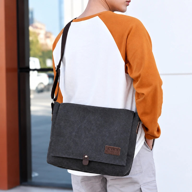 Men’s Canvas Messenger Bag – Flap Closure Everyday Carry