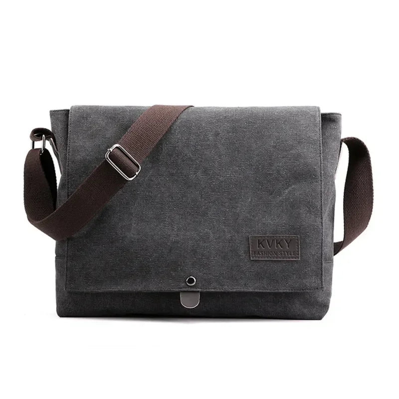 Men’s Canvas Messenger Bag – Flap Closure Everyday Carry - Dark grey