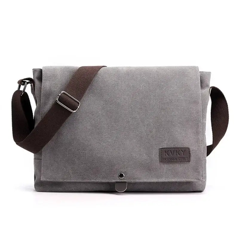 Men’s Canvas Messenger Bag – Flap Closure Everyday Carry - Grey
