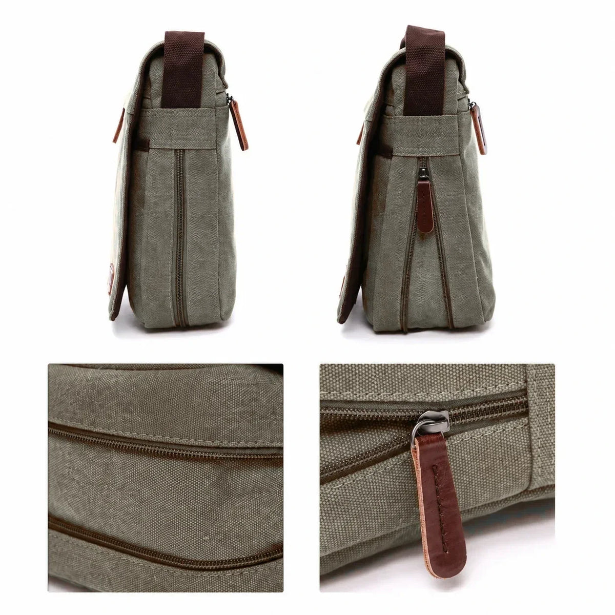 Men’s Canvas Messenger Bag - Large Buckle Flap Satchel