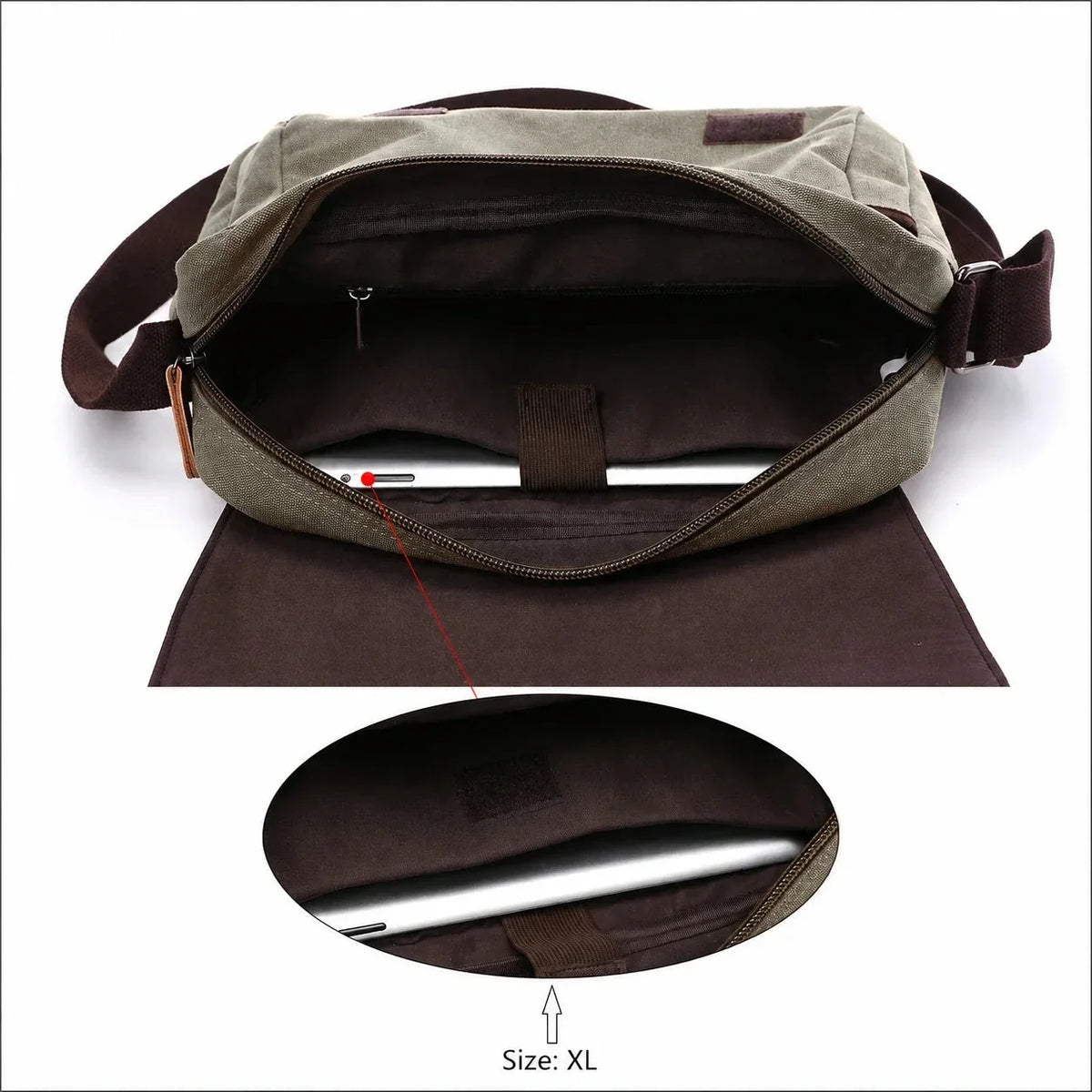 Men’s Canvas Messenger Bag - Large Buckle Flap Satchel