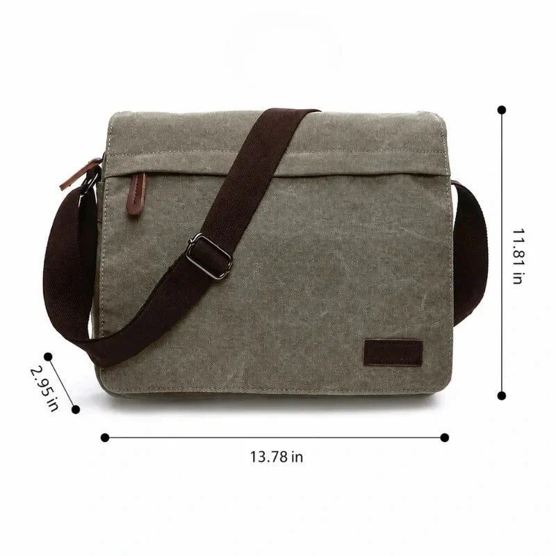 Men’s Canvas Messenger Bag - Large Buckle Flap Satchel