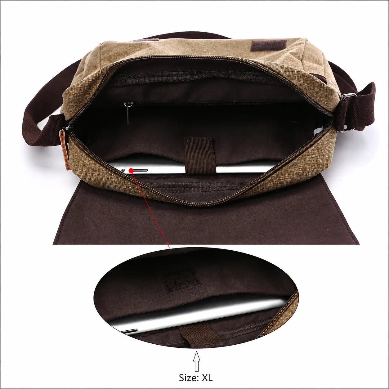 Men’s Canvas Messenger Bag - Large Buckle Flap Satchel