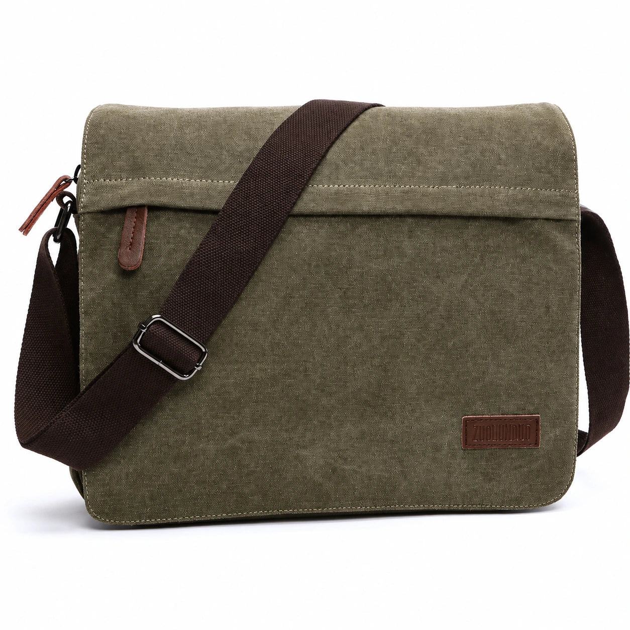 Men’s Canvas Messenger Bag - Large Buckle Flap Satchel - Olive