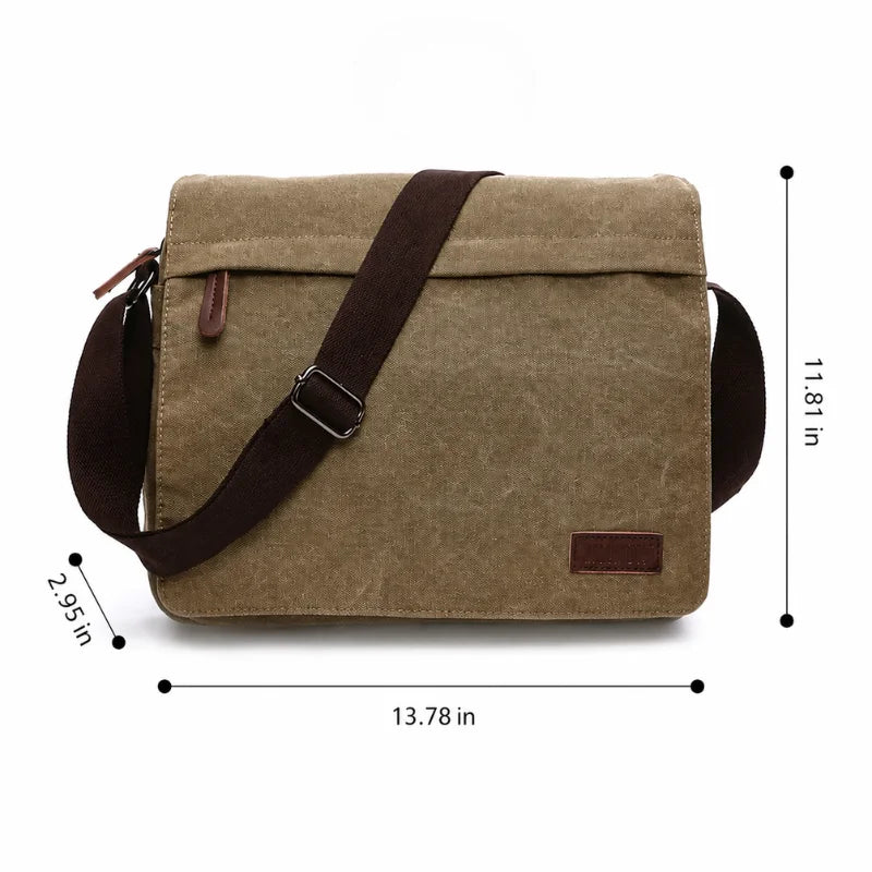 Men’s Canvas Messenger Bag - Large Buckle Flap Satchel