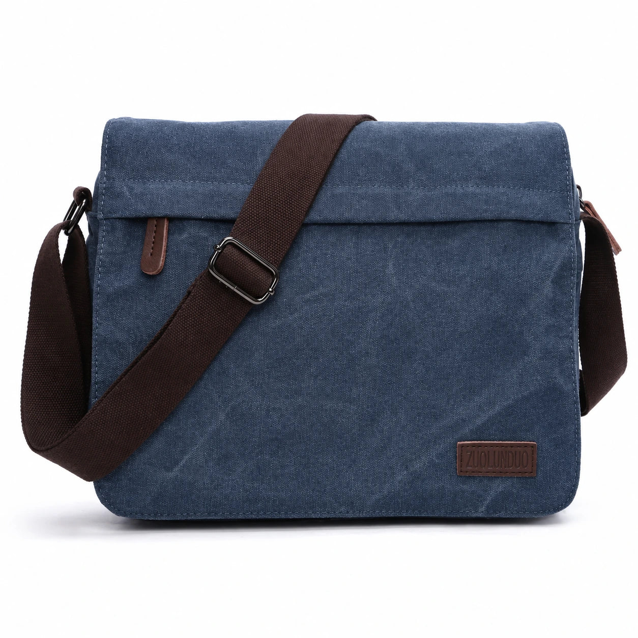 Men’s Canvas Messenger Bag - Large Buckle Flap Satchel - Navy