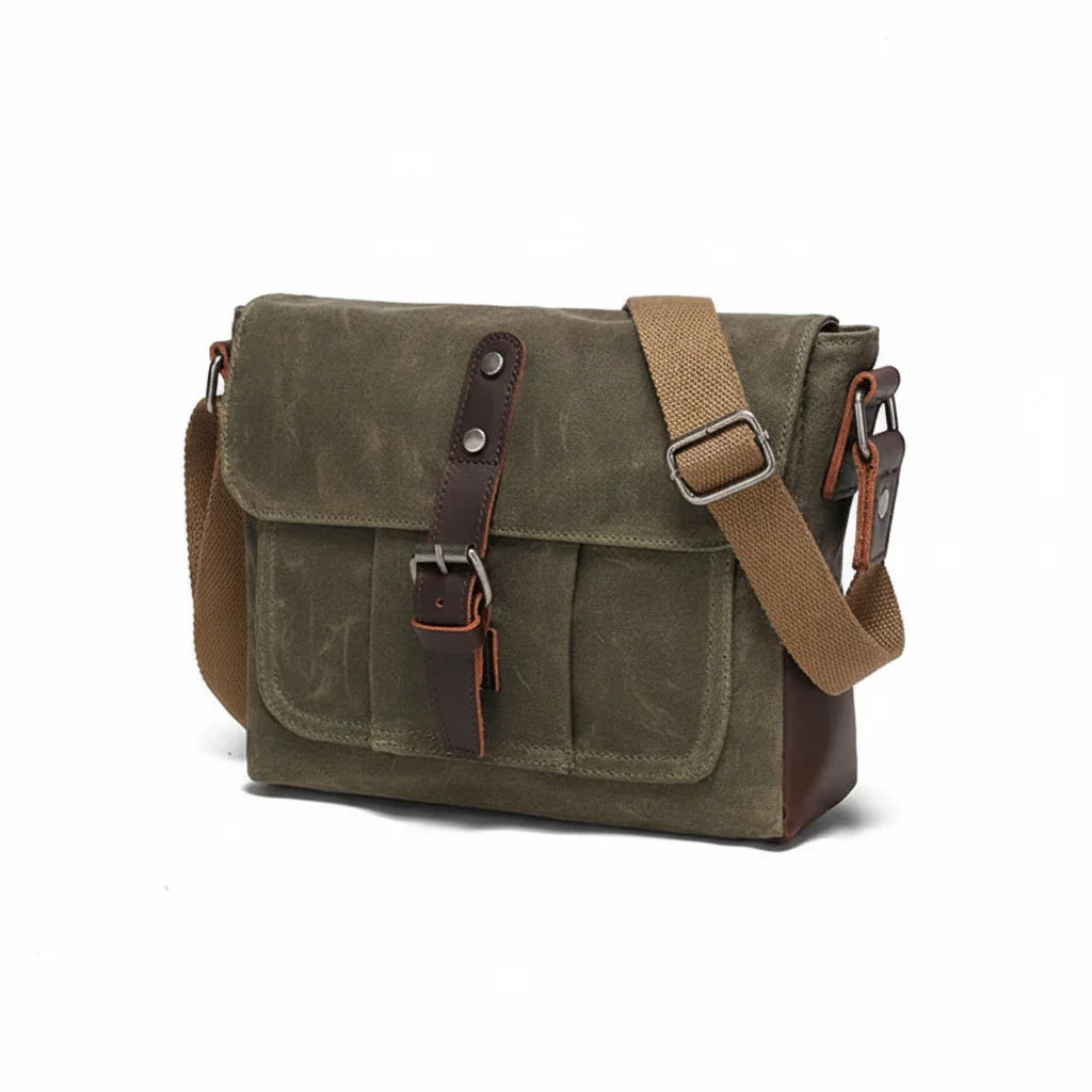 Men’s Canvas Messenger Bag - Leather Trim Crossbody Bag