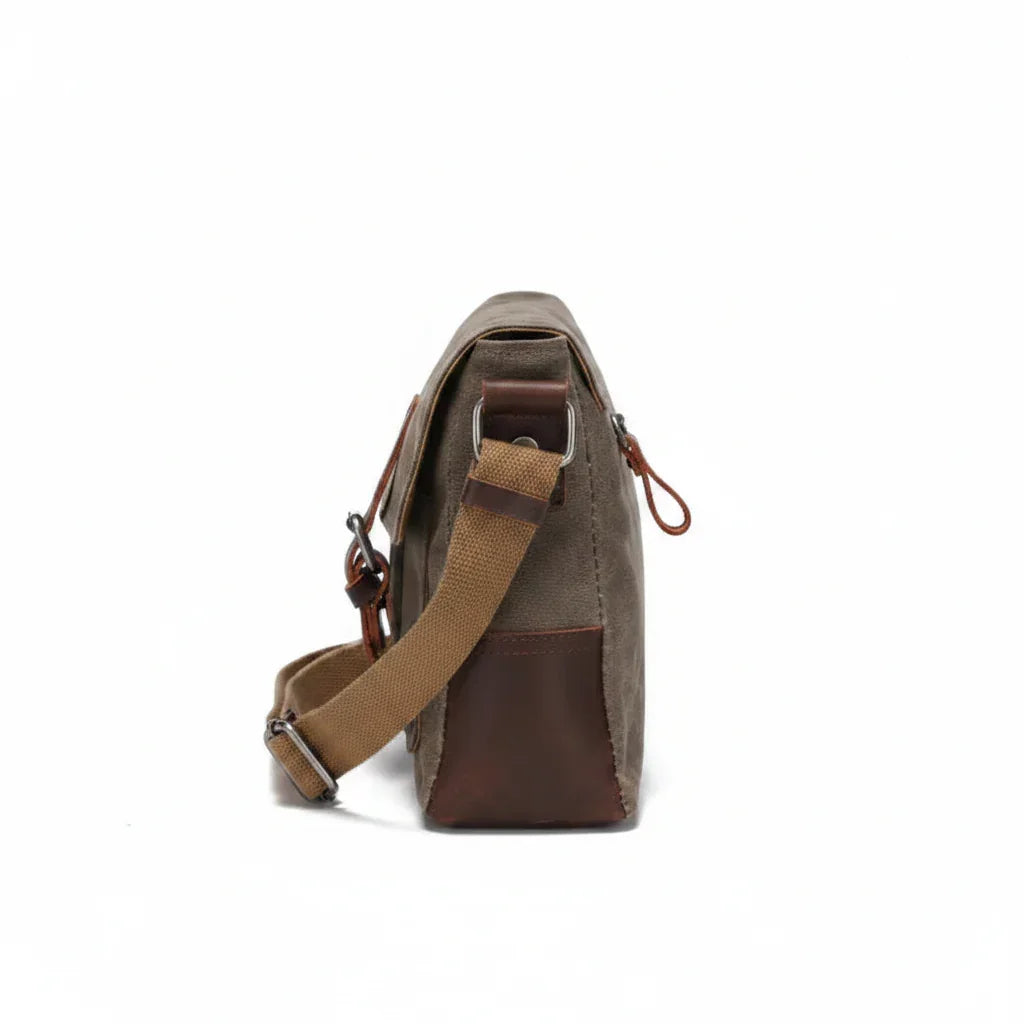 Men’s Canvas Messenger Bag - Leather Trim Crossbody Bag