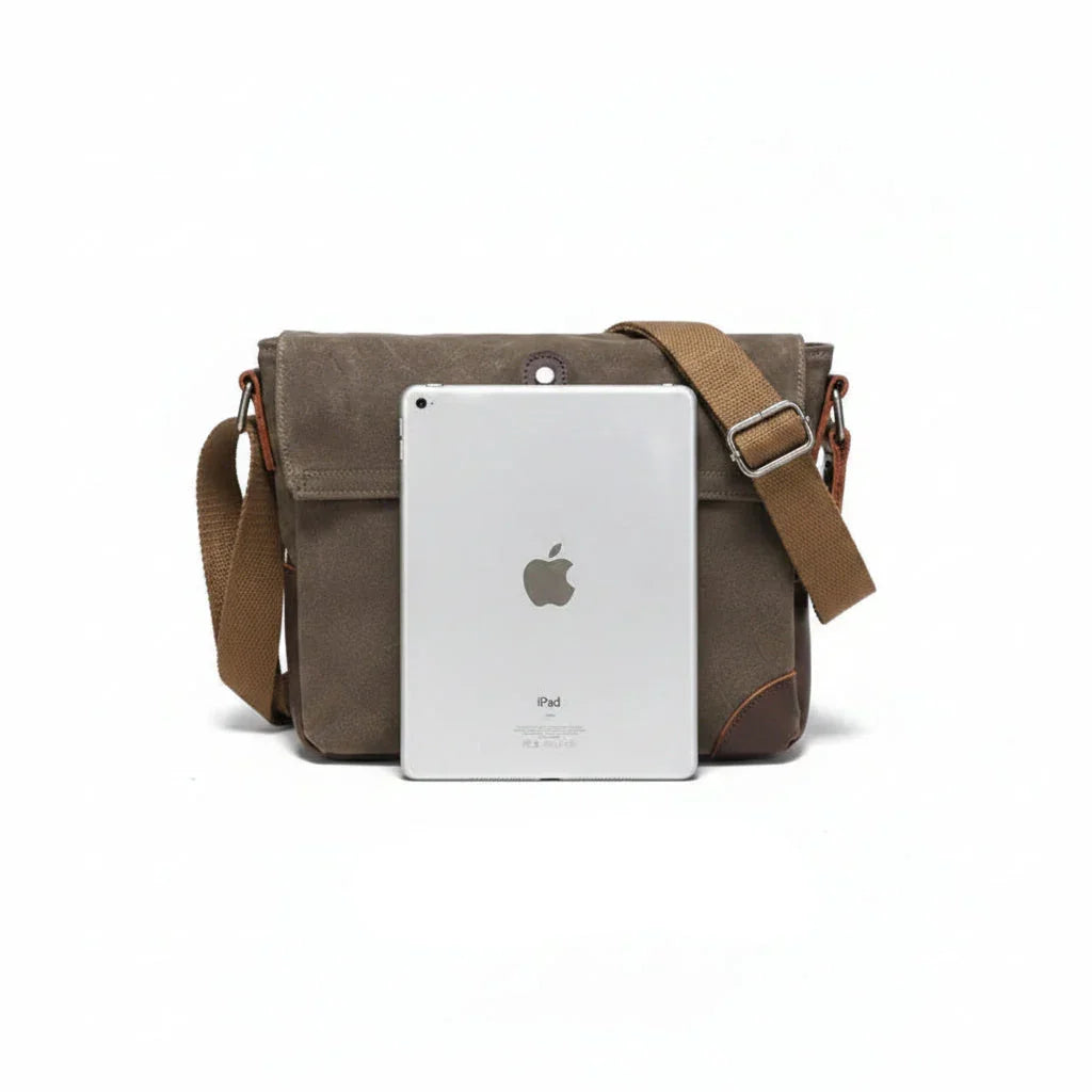 Men’s Canvas Messenger Bag - Leather Trim Crossbody Bag