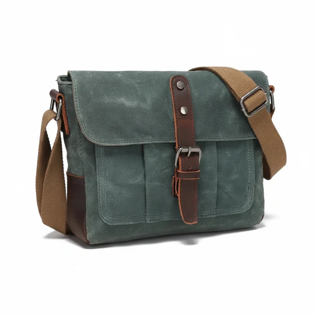 Men’s Canvas Messenger Bag - Leather Trim Crossbody Bag